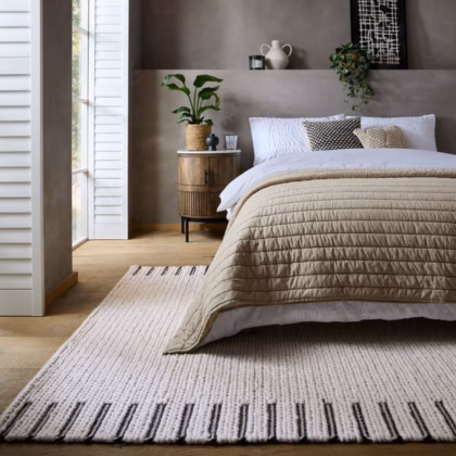 Plaited Wool Striped Border Rug