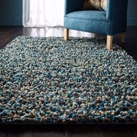 Rocks Shaggy Wool Rug Blue