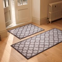 Paw Print Moroccan Tile Grey Washable Runner